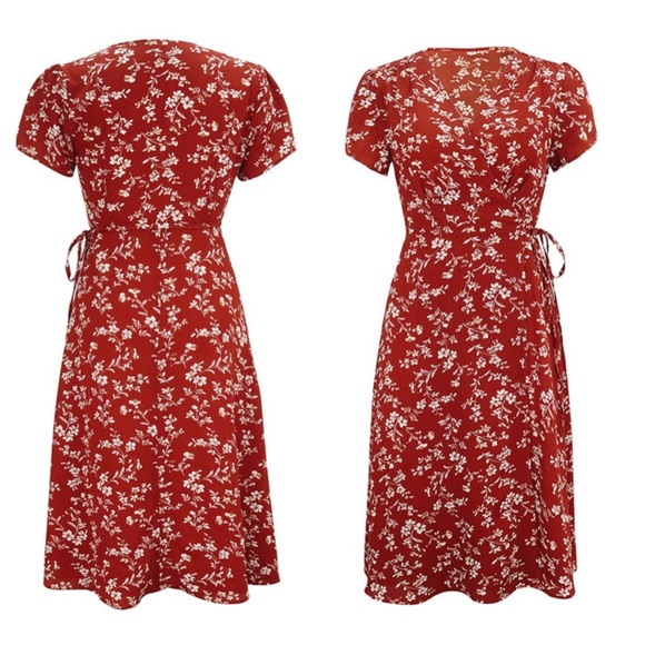 Dusty Pink Floral Wrap Midi Dress - Picture 10 of 16